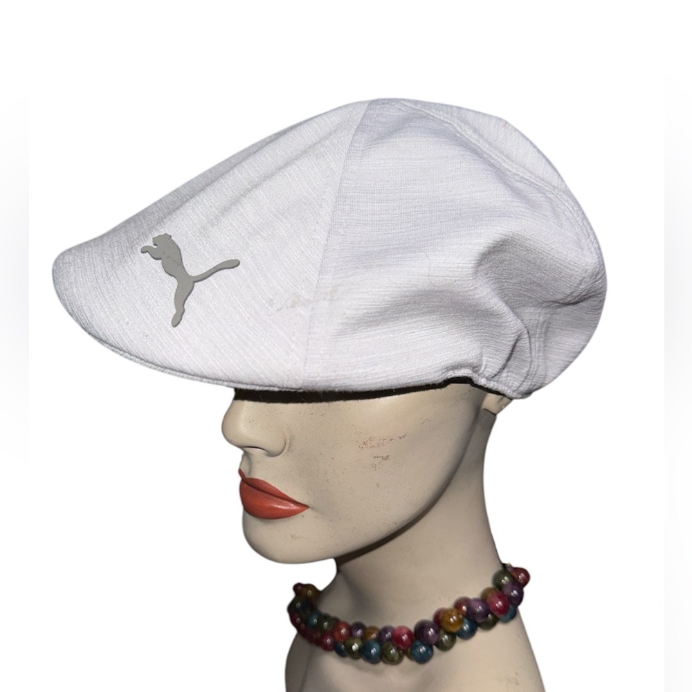 Puma White Newsboy Cap with Silver Logo